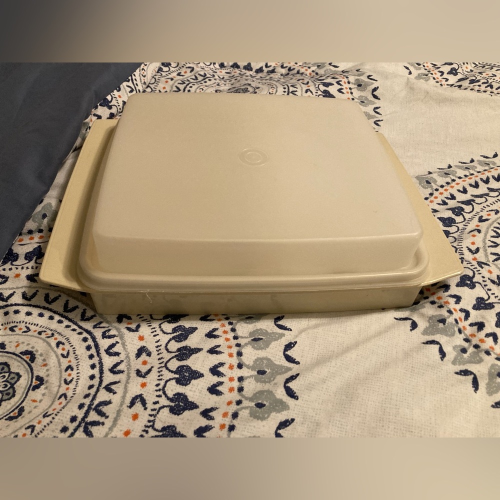 Vintage Tupperware 723 4 Pc Harvest Gold Deviled Egg Container Tray Keeper w/Lid